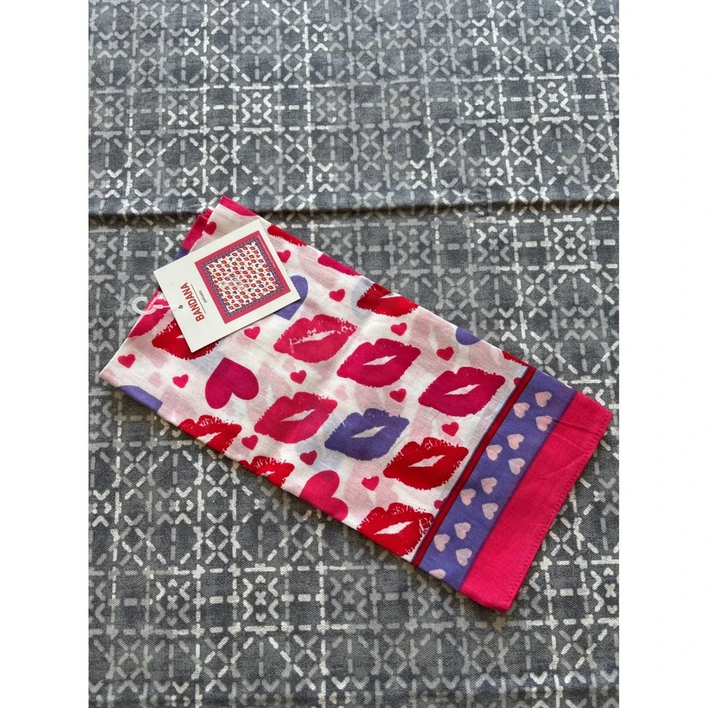 Womens Valentine Bandana Red Purple‎ Lips Hearts Cotton Head Wrap Bad Scarf